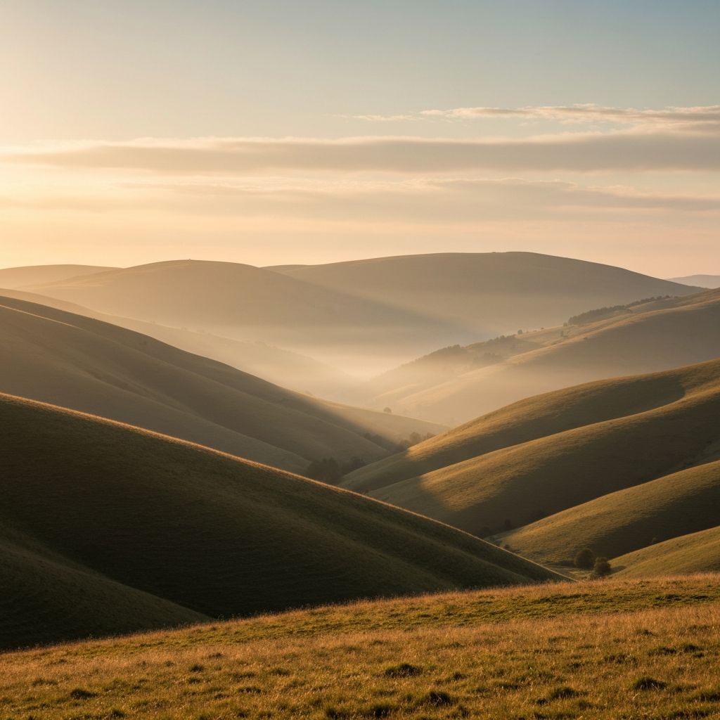Valle sereno de montaña al atardecer